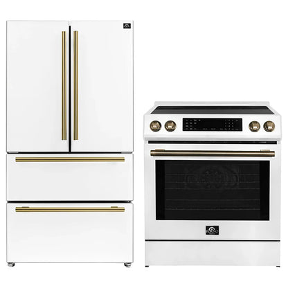 FORNO 2-Piece White Kitchen Bundle - 30" Induction Range and 36" Bottom Freezer Refrigerator