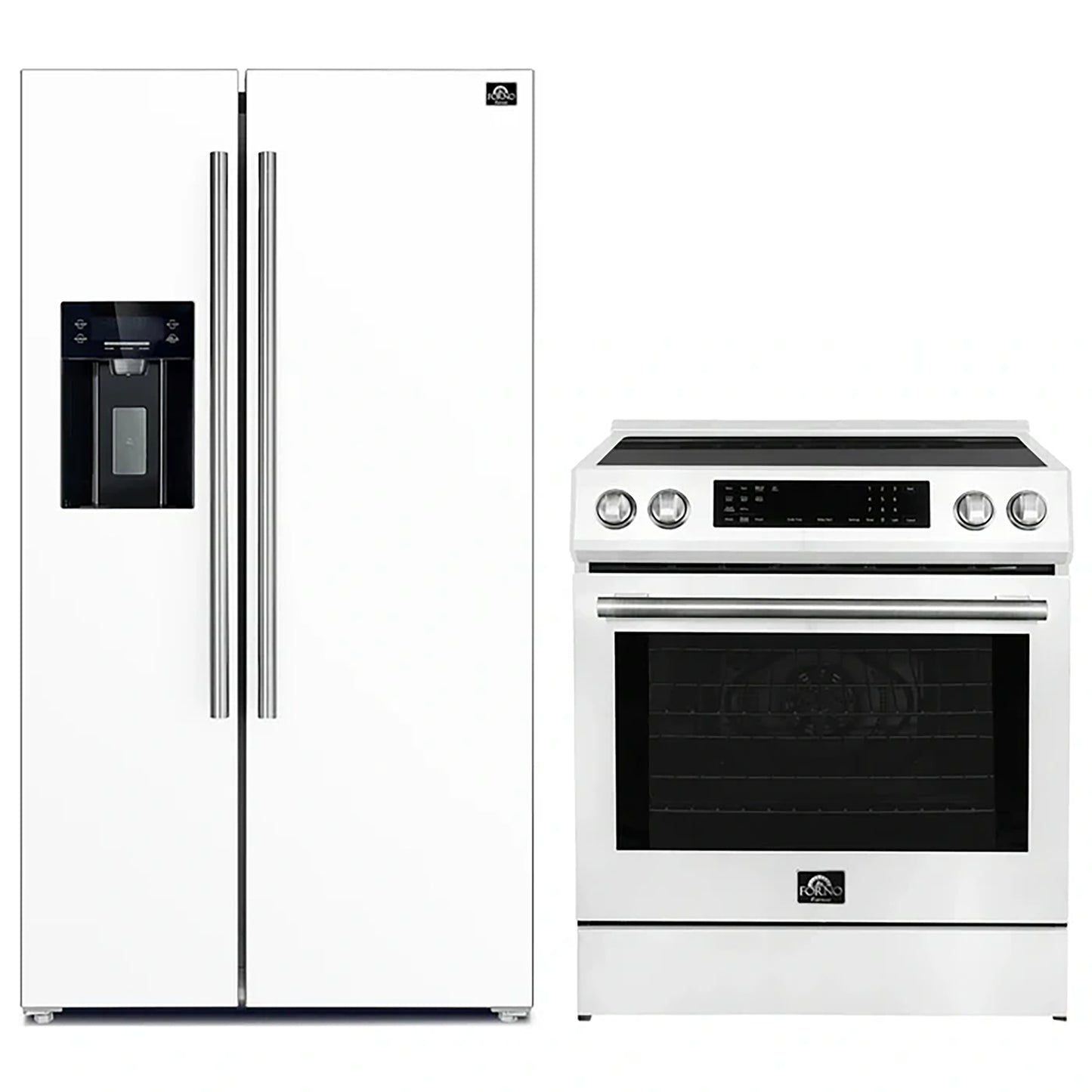 FORNO 2-Piece White Kitchen Bundle - 30" Induction Range and 36" Bottom Freezer Refrigerator