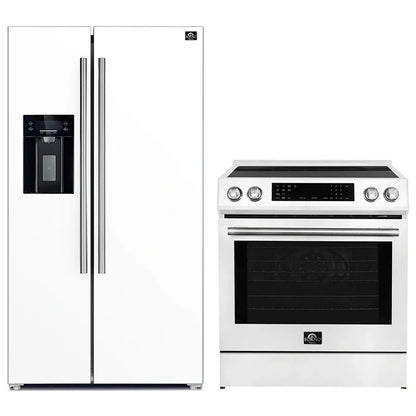 FORNO 2-Piece White Kitchen Bundle - 30" Induction Range and 36" Bottom Freezer Refrigerator