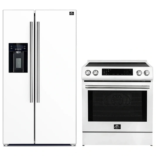 FORNO 2-Piece White Kitchen Bundle - 30" Induction Range and 36" Bottom Freezer Refrigerator