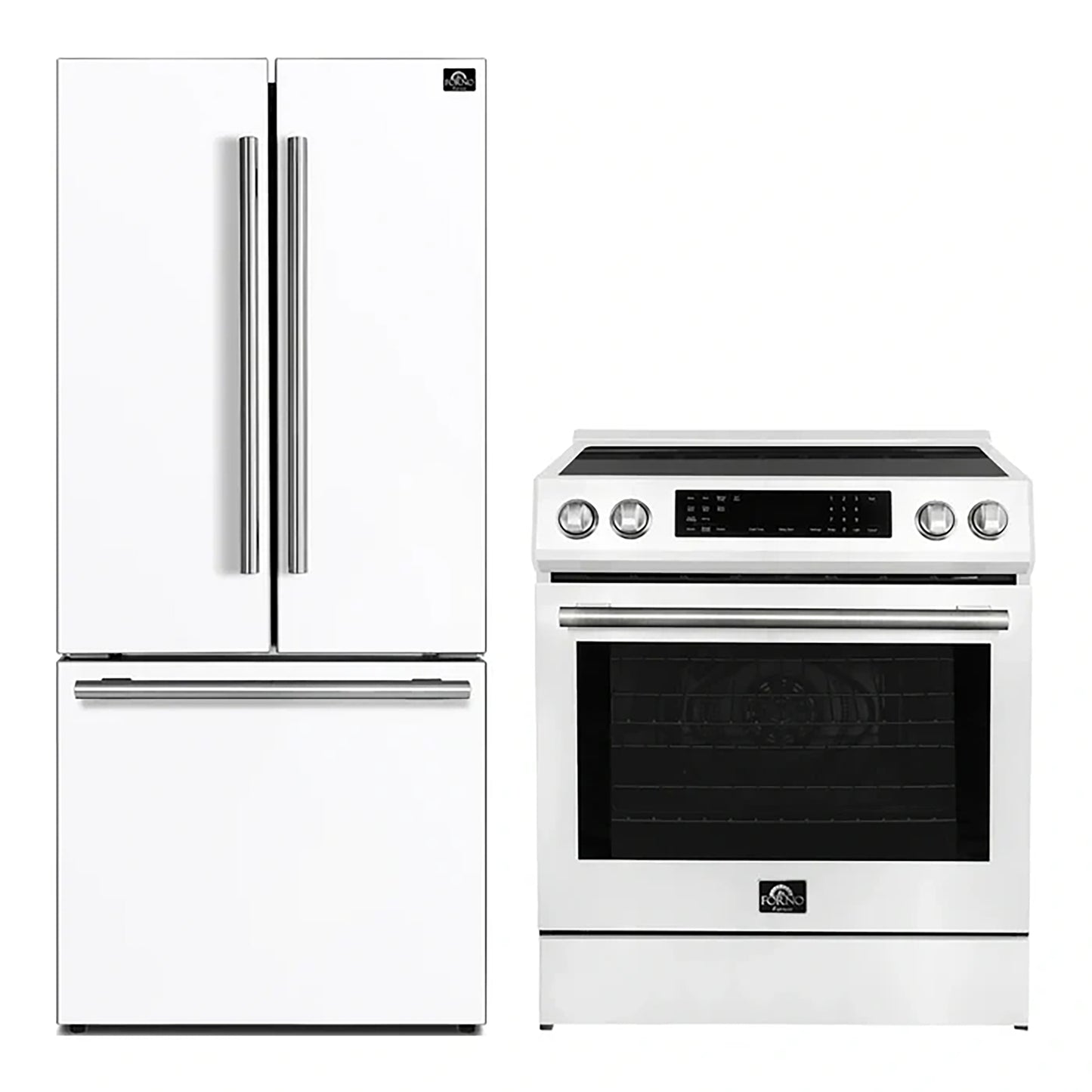 FORNO 2-Piece White Kitchen Bundle - 30" Induction Range and 31" Bottom Freezer Refrigerator