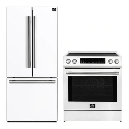 FORNO 2-Piece White Kitchen Bundle - 30" Induction Range and 31" Bottom Freezer Refrigerator