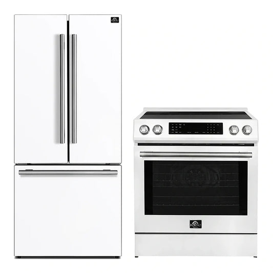 FORNO 2-Piece White Kitchen Bundle - 30" Induction Range and 31" Bottom Freezer Refrigerator