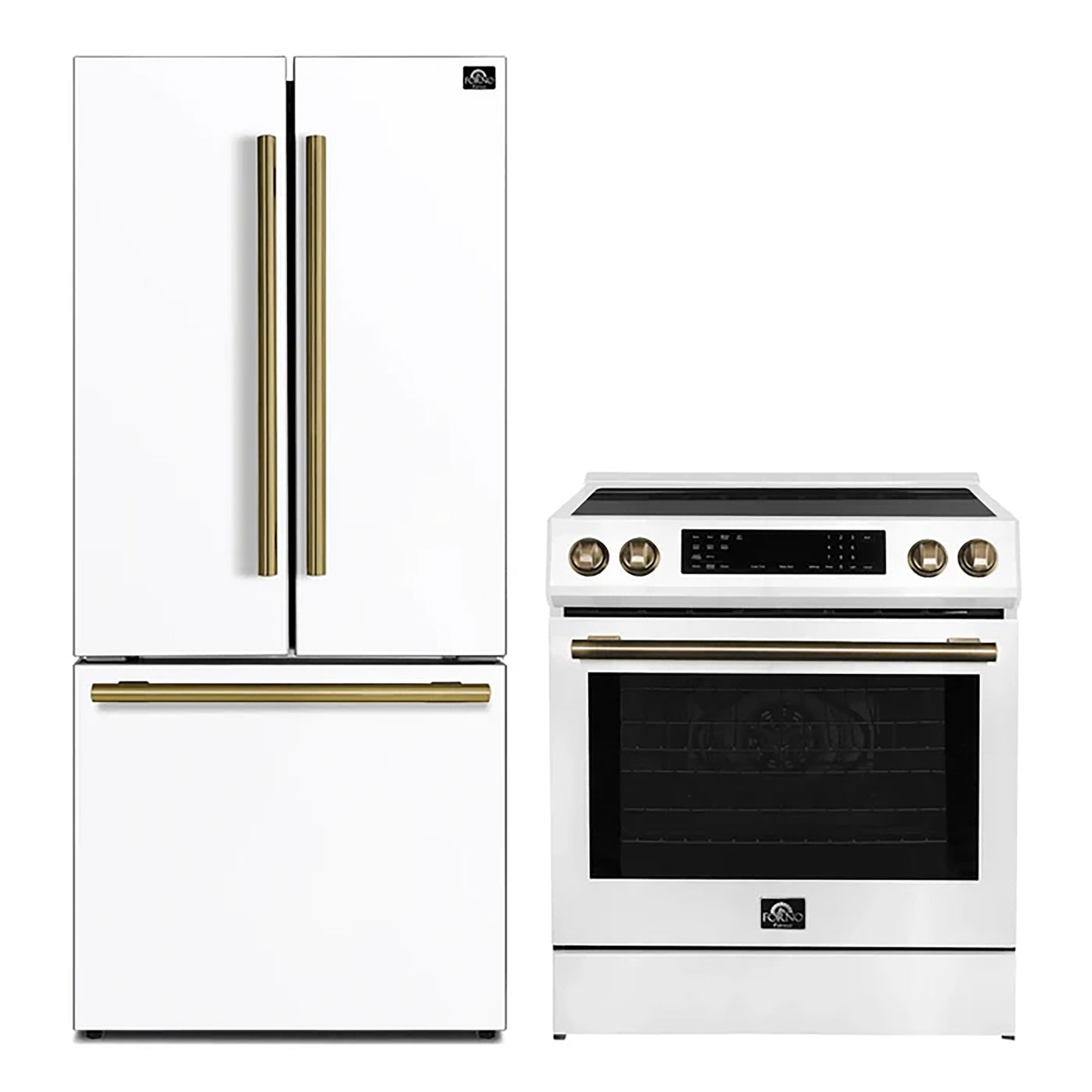 FORNO 2-Piece White Kitchen Bundle - 30" Induction Range and 31" Bottom Freezer Refrigerator