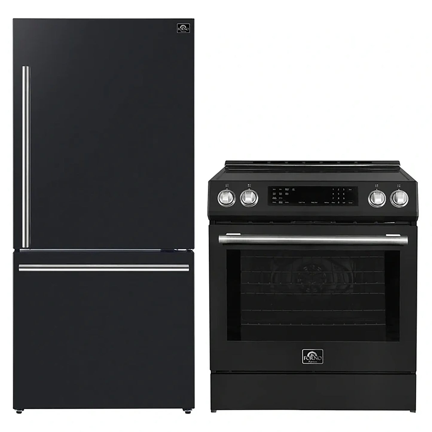 FORNO 2-Piece Black Kitchen Bundle - 30" Induction Range and 31" Bottom Freezer Refrigerator