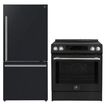 FORNO 2-Piece Black Kitchen Bundle - 30" Induction Range and 31" Bottom Freezer Refrigerator