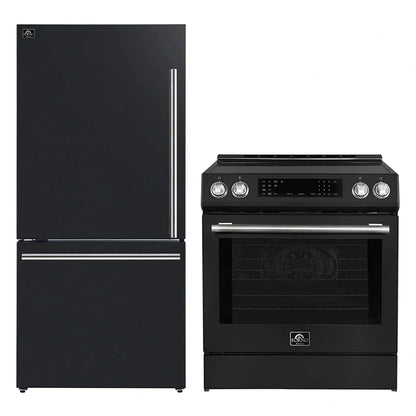 FORNO 2-Piece Black Kitchen Bundle - 30" Induction Range and 31" Bottom Freezer Refrigerator