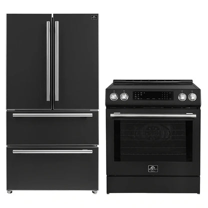 FORNO 2-Piece Black Kitchen Bundle - 30" Induction Range and 36" Bottom Freezer Refrigerator