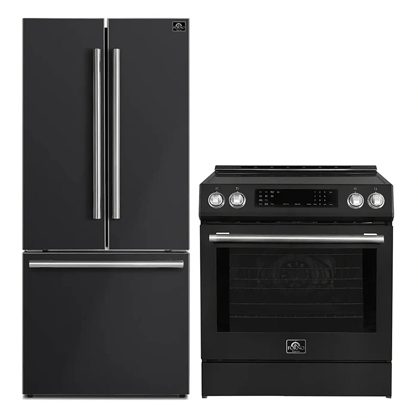 FORNO 2-Piece Black Kitchen Bundle - 30" Induction Range and 31" Bottom Freezer Refrigerator
