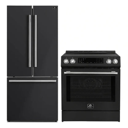 FORNO 2-Piece Black Kitchen Bundle - 30" Induction Range and 31" Bottom Freezer Refrigerator