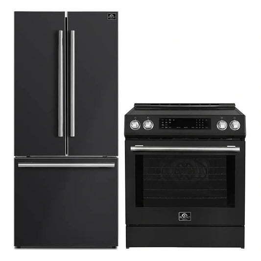 FORNO 2-Piece Black Kitchen Bundle - 30" Induction Range and 31" Bottom Freezer Refrigerator