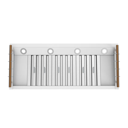 Forno Venezia 48 Inch Wall-Mounted Range Hood in White with Antique Brass Accessories, Touch Controls and Baffle Filters