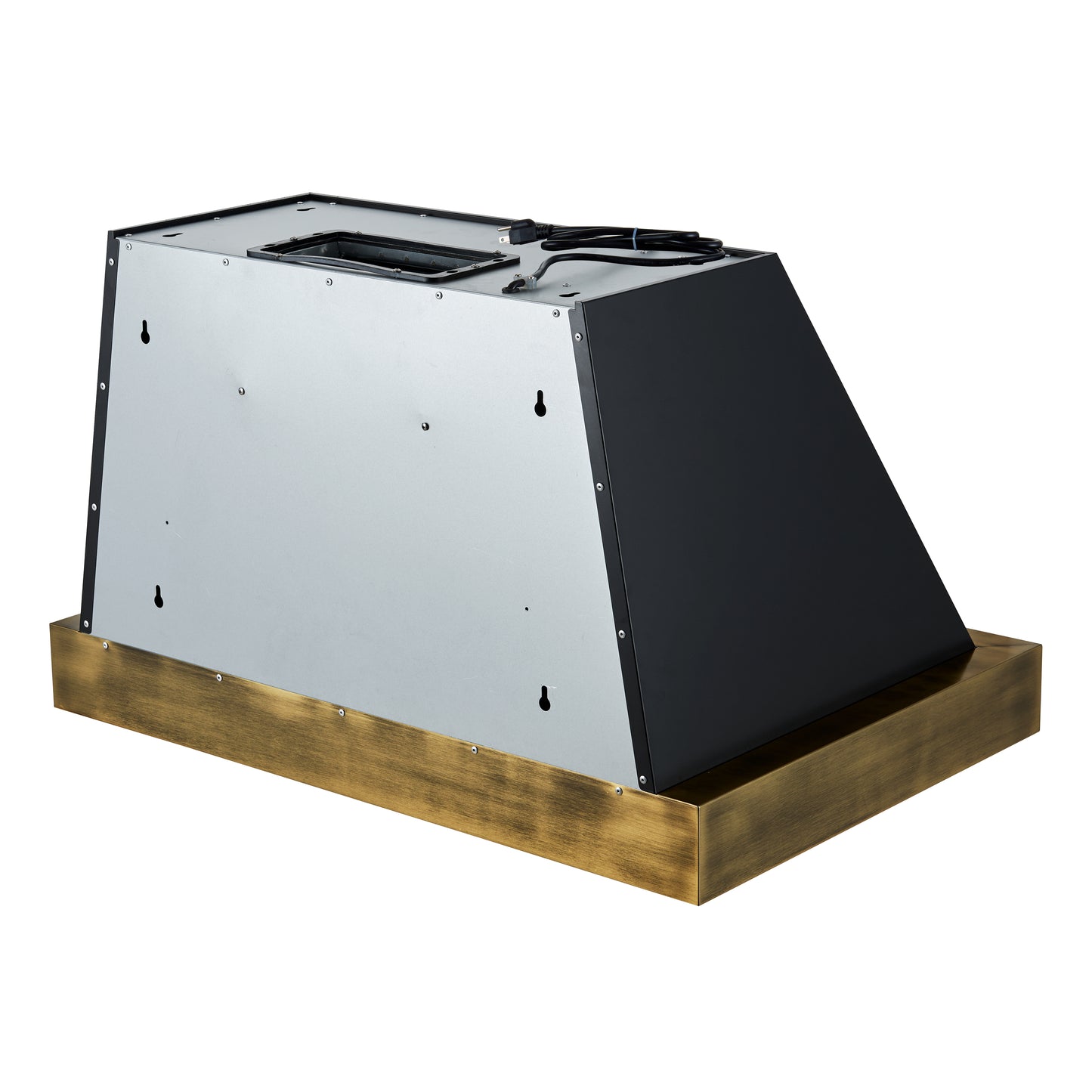 Forno Vittorio 36-Inch Wall Mount Range Hood, Black with Antique Brass Trim, 424 CFM Airflow, Dishwasher-Safe Baffle Filters, Remote Control, 3-Speed Fan, Bright LED Lighting.