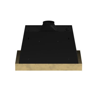 Forno Vittorio 36-Inch Wall Mount Range Hood, Black with Antique Brass Trim, 424 CFM Airflow, Dishwasher-Safe Baffle Filters, Remote Control, 3-Speed Fan, Bright LED Lighting.