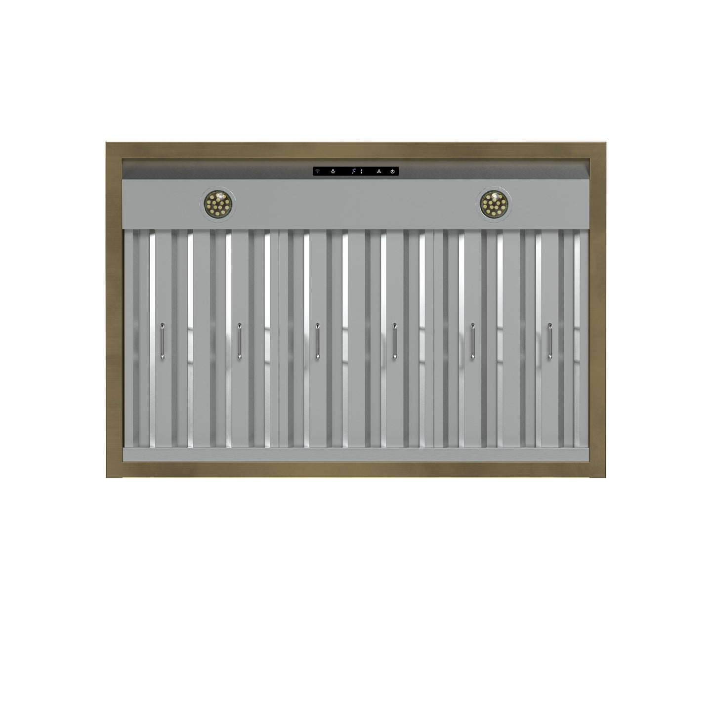 Forno Vittorio 36-Inch Wall Mount Range Hood, Black with Antique Brass Trim, 424 CFM Airflow, Dishwasher-Safe Baffle Filters, Remote Control, 3-Speed Fan, Bright LED Lighting.