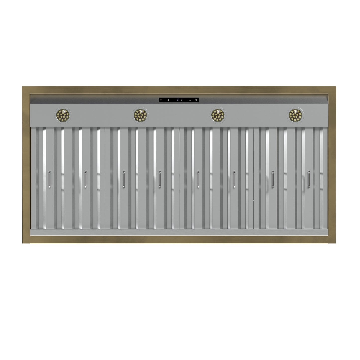 Forno Vittorio 48-Inch Wall Mount Range Hood, Black with Antique Brass Trim, 424 CFM Airflow, Dishwasher-Safe Baffle Filters, Remote Control, 3-Speed Fan, Bright LED Lighting.