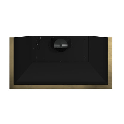 Forno Vittorio 48-Inch Wall Mount Range Hood, Black with Antique Brass Trim, 424 CFM Airflow, Dishwasher-Safe Baffle Filters, Remote Control, 3-Speed Fan, Bright LED Lighting.
