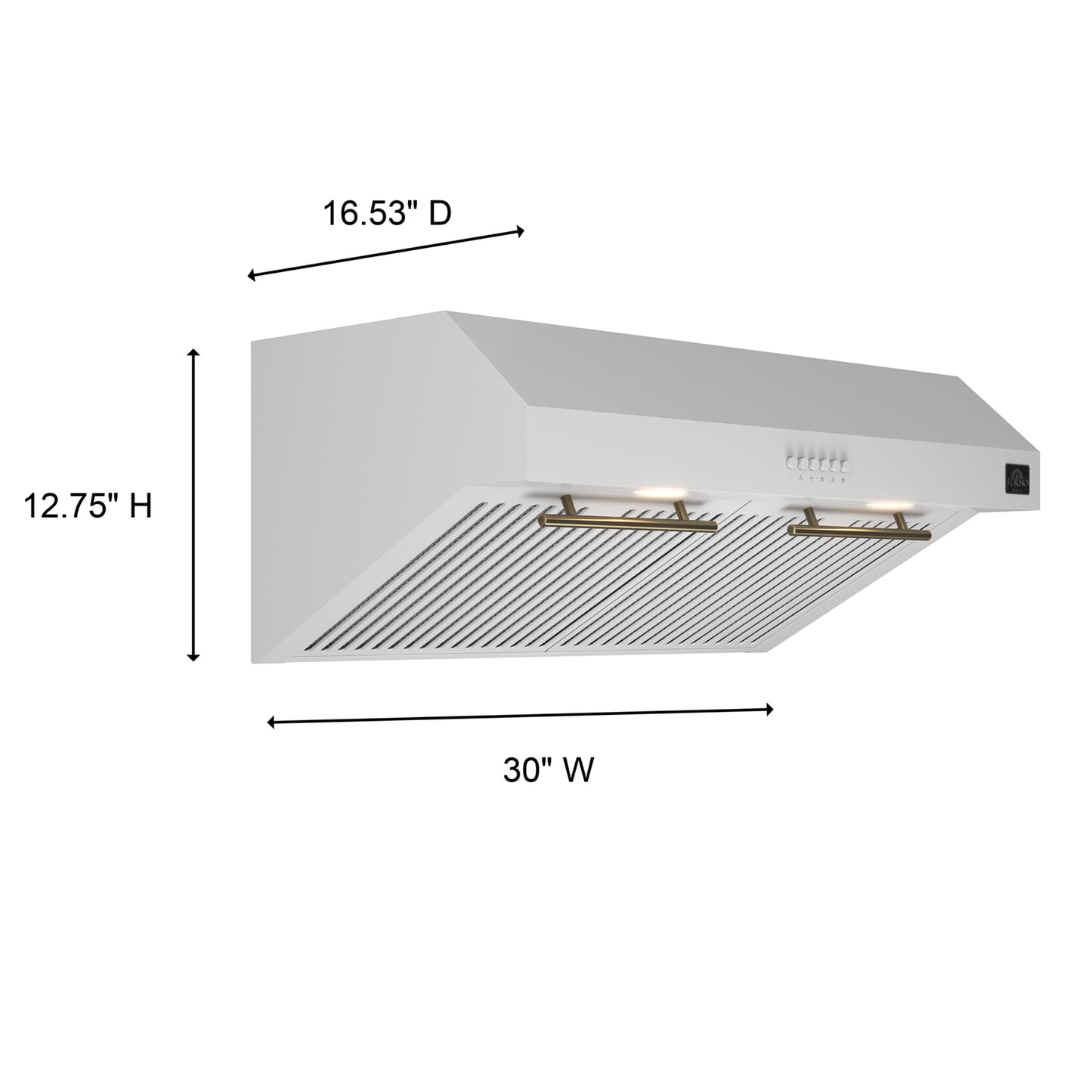 Forno Bari Espresso 30-Inch Under Cabinet Range Hood, White, 600 CFM, LED Lighting, Dishwasher-Safe Baffle Filters, 3-Speed Fan Control