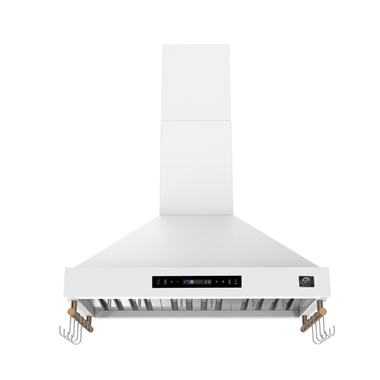 Forno Venezia 36 Inch Wall-Mounted Range Hood in White with Touch Controls and Baffle Filters