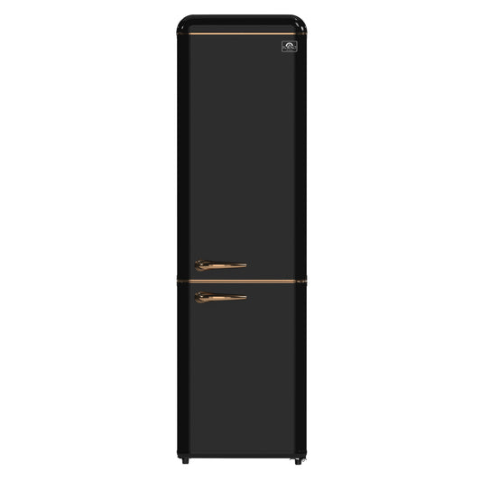 Forno Storico 22-Inch Retro bottom freezer Fridge in Black, 9 cu.ft, copper-tone handle