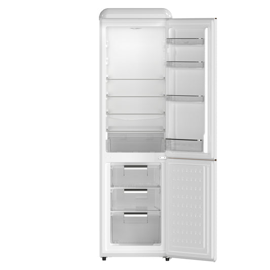 Forno Storico 22-Inch Retro bottom freezer Fridge in White, 9 cu.ft, copper-tone handle