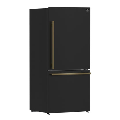 FORNO 2-Piece Black Kitchen Bundle - 30" Induction Range and 31" Bottom Freezer Refrigerator