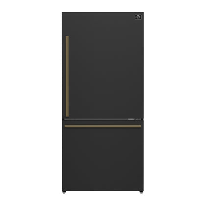 FORNO 2-Piece Black Kitchen Bundle - 30" Induction Range and 31" Bottom Freezer Refrigerator