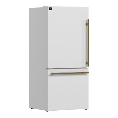 FORNO 2-Piece White Kitchen Bundle - 30" Induction Range and 31" Bottom Freezer Refrigerator
