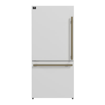 FORNO 2-Piece White Kitchen Bundle - 30" Induction Range and 31" Bottom Freezer Refrigerator
