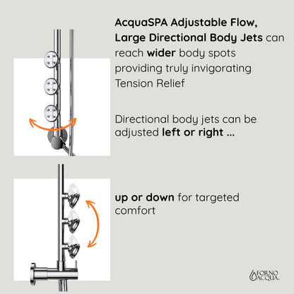 Forno Acqua AcquaSPA Retrofit Shower, Overhead Rainfall, 8 Inch Shower Head, Handheld Shower Head, Body Jets, 6 Way Diverter, Matte Black Finish, 1.8 GPM Flow Rate