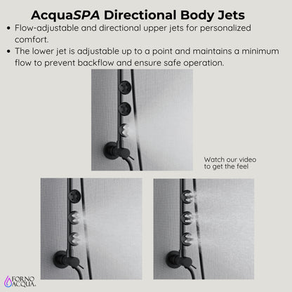 Forno Acqua AcquaSPA Retrofit Shower, Overhead Rainfall, 8 Inch Shower Head, Handheld Shower Head, Body Jets, 6 Way Diverter, Matte Black Finish, 1.8 GPM Flow Rate