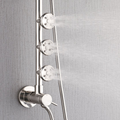 Forno Acqua AcquaSPA Retrofit Shower, Overhead Rainfall, 8 Inch Shower Head, Handheld Shower Head, Body Jets, 6 Way Diverter, Brushed Nickel Finish, 1.8 GPM Flow Rate