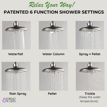 Forno Acqua AcquaFALL Shower, Brushed Nickel Finish, Overhead Rainfall Shower, 7 Way Diverter, Handheld Shower Head, Body Jets, 1.8 GPM Flow Rate