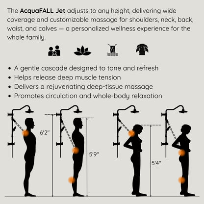 Forno Acqua AcquaFALL Shower, Matte Black Finish, Overhead Rainfall Shower, 7 Way Diverter, Handheld Shower Head, Body Jets, 2.5 GPM Flow Rate