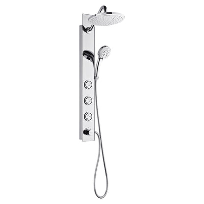 Forno Acqua AcquaSPA Shower Panel with SensoTEMP, Mirrored Stainless Steel Finish, Overhead Rainfall Shower, Handheld Shower Head, Body Jets, 2.5 GPM Flow Rate