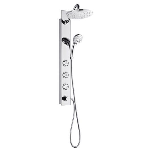 Forno Acqua AcquaSPA Shower Panel with SensoTEMP, Mirrored Stainless Steel Finish, Overhead Rainfall Shower, Handheld Shower Head, Body Jets, 1.8 GPM Flow Rate