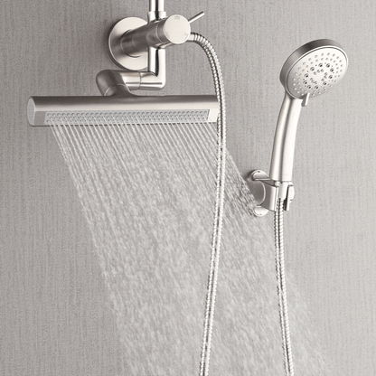 Forno Acqua AcquaFALL Mini Shower Head, Brushed Nickel Finish, Overhead Rainfall Shower, 7 Way Diverter, Handheld Shower Head, Body Jets, 1.8 GPM Flow Rate