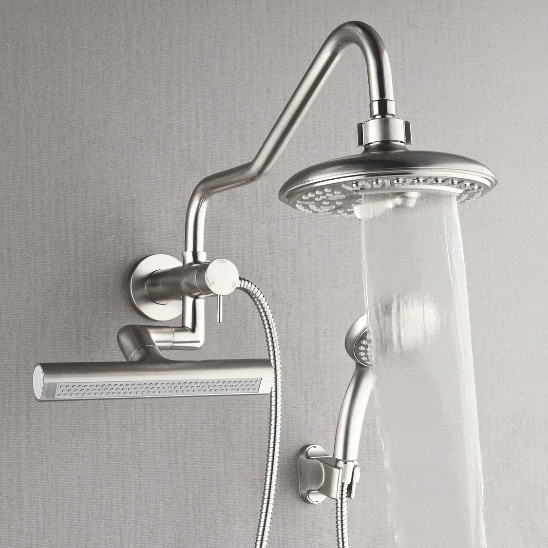 Forno Acqua AcquaFALL Mini 8 Inch Shower Head, Brushed Nickel Finish, Overhead Rainfall Shower, Handheld Shower Head, Body Jets, 2.5 GPM Flow Rate