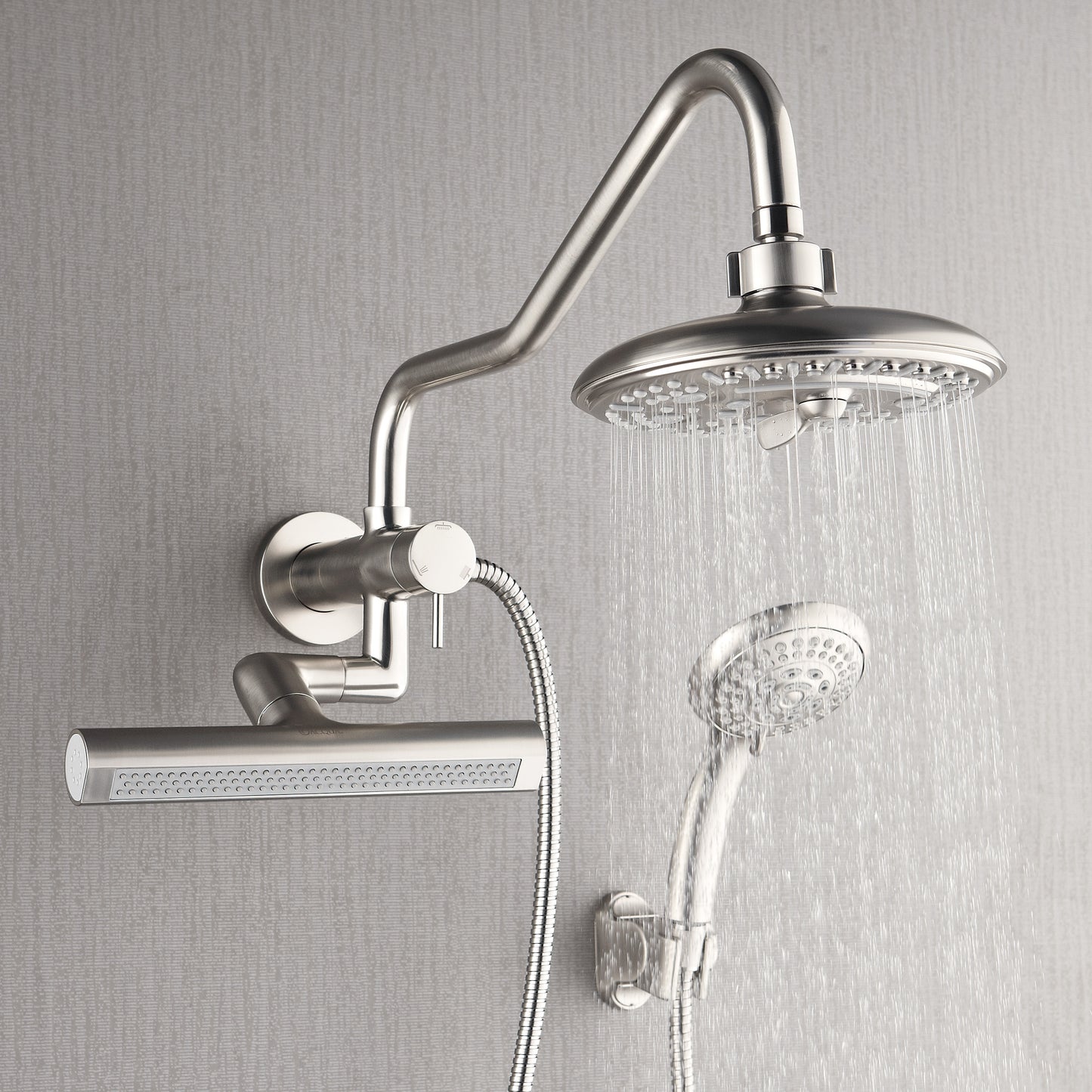 Forno Acqua AcquaFALL Mini 8 Inch Shower Head, Brushed Nickel Finish, Overhead Rainfall Shower, Handheld Shower Head, Body Jets, 2.5 GPM Flow Rate