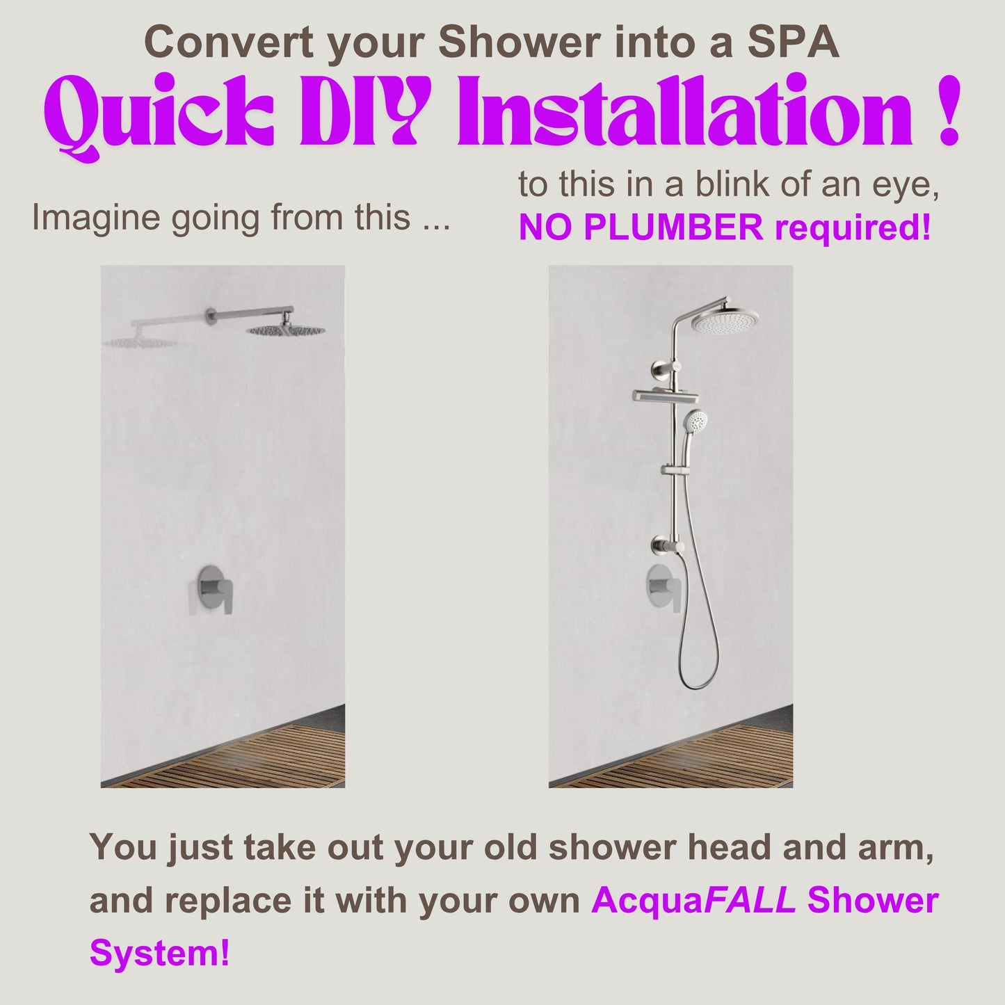 Forno Acqua AcquaFALL Shower, Brushed Nickel Finish, Overhead Rainfall Shower, Handheld Shower Head, Body Jets, 2.5 GPM Flow Rate