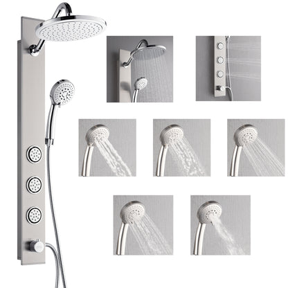 Forno Acqua AcquaSPA Shower Panel in Stainless Steel, Overhead Rainfall Shower, Handheld Shower Head, Body Jets, 1.8 GPM Flow Rate