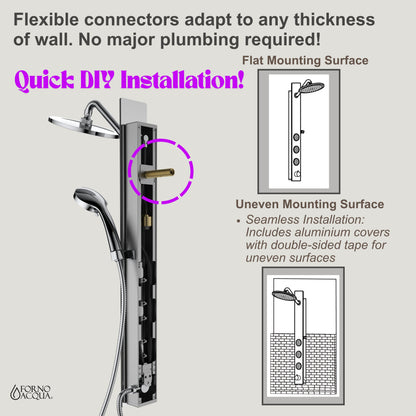 Forno Acqua AcquaSPA Shower Panel with SensoTEMP, Mirrored Stainless Steel Finish, Overhead Rainfall Shower, Handheld Shower Head, Body Jets, 2.5 GPM Flow Rate