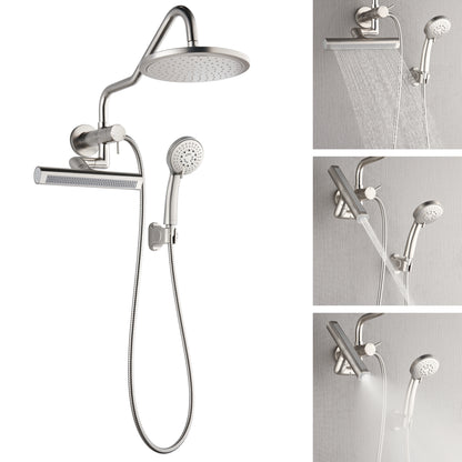 Forno Acqua AcquaFALL Mini Shower Head, Brushed Nickel Finish, Overhead Rainfall Shower, 7 Way Diverter, Handheld Shower Head, Body Jets, 1.8 GPM Flow Rate