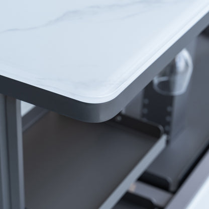 Cinetico Smart Dining Table in White, 5.3 cu.ft fridge and freezer with Bluetooth control