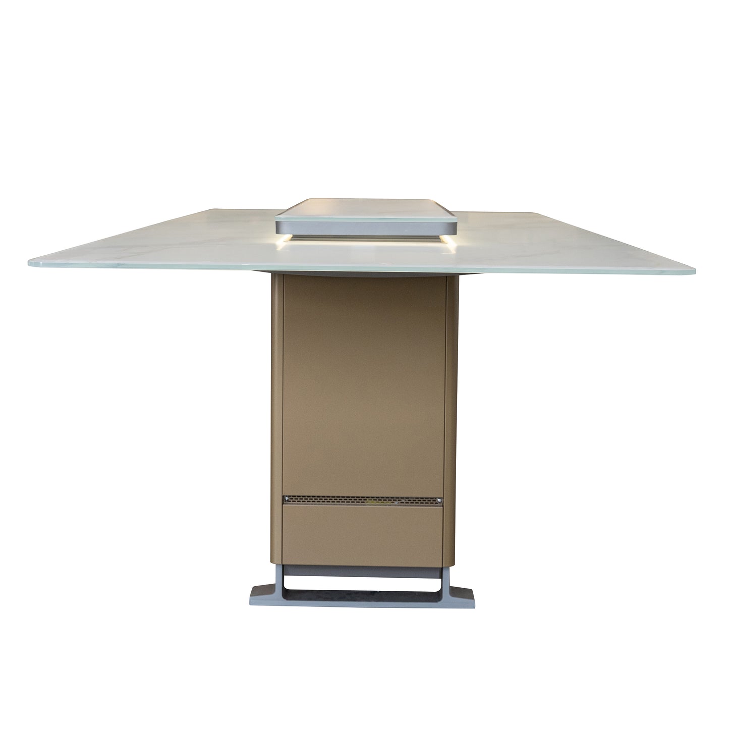 Cinetico Smart Dining Table in White, 5.3 cu.ft fridge and freezer with Bluetooth control