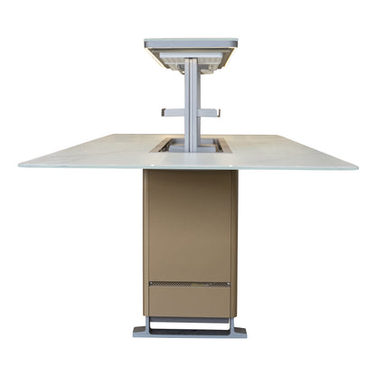 Cinetico Smart Dining Table in White, 5.3 cu.ft fridge and freezer with Bluetooth control