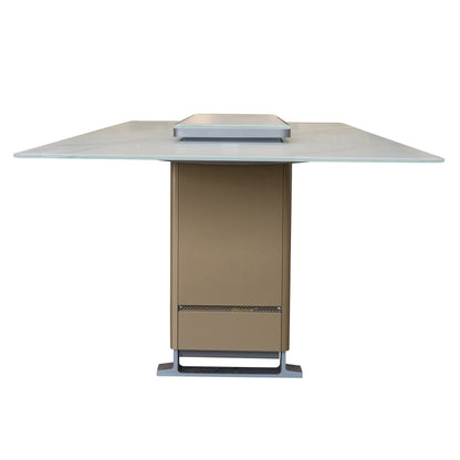 Cinetico Smart Dining Table in White, 5.3 cu.ft fridge and freezer with Bluetooth control