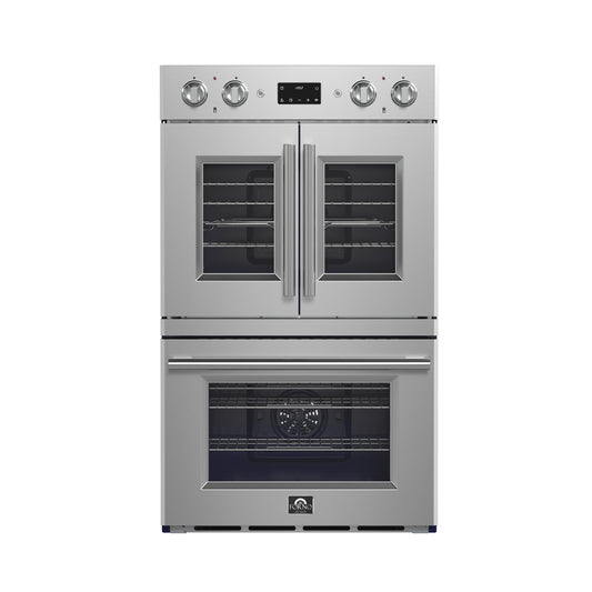 Forno Gallico 30-Inch Electric French Door Double Oven, Stainless Steel, Convection Cooking, Touch Control Panel, Self-Cleaning Function